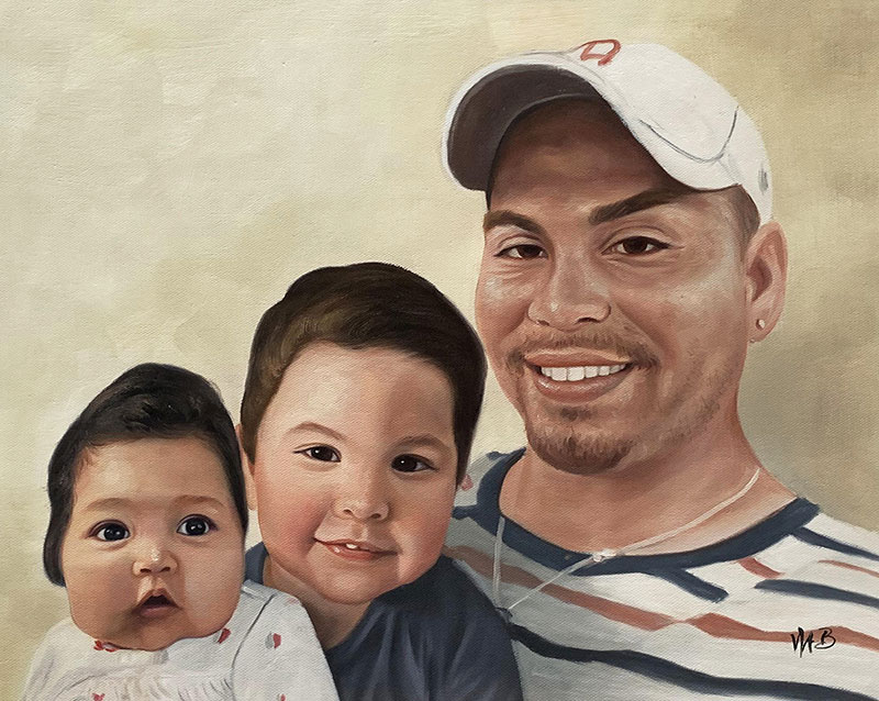 Gorgeous oil artwork of a father and children 