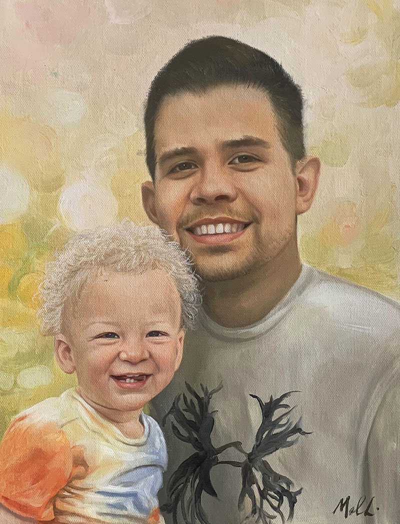 Custom oil portrait of a father and son