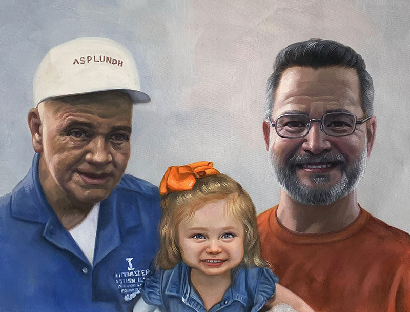 Custom oil painting of three generations