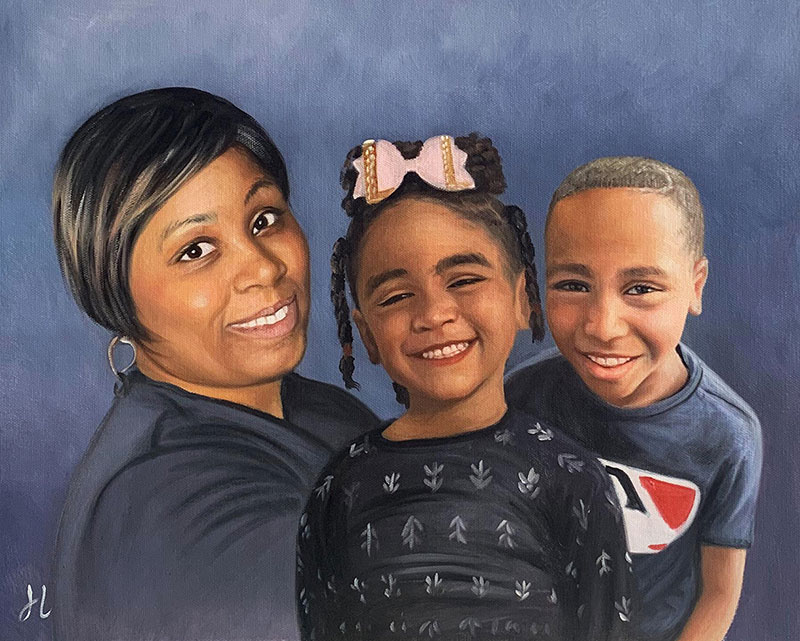 Custom oil painting of a mother and children 