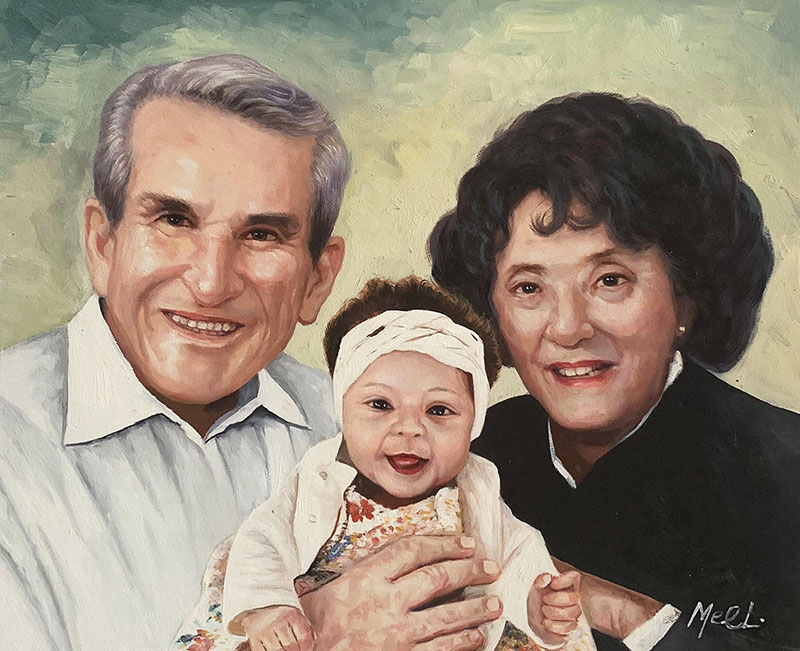 Gorgeous oil artwork of grandparent and a grandbaby 