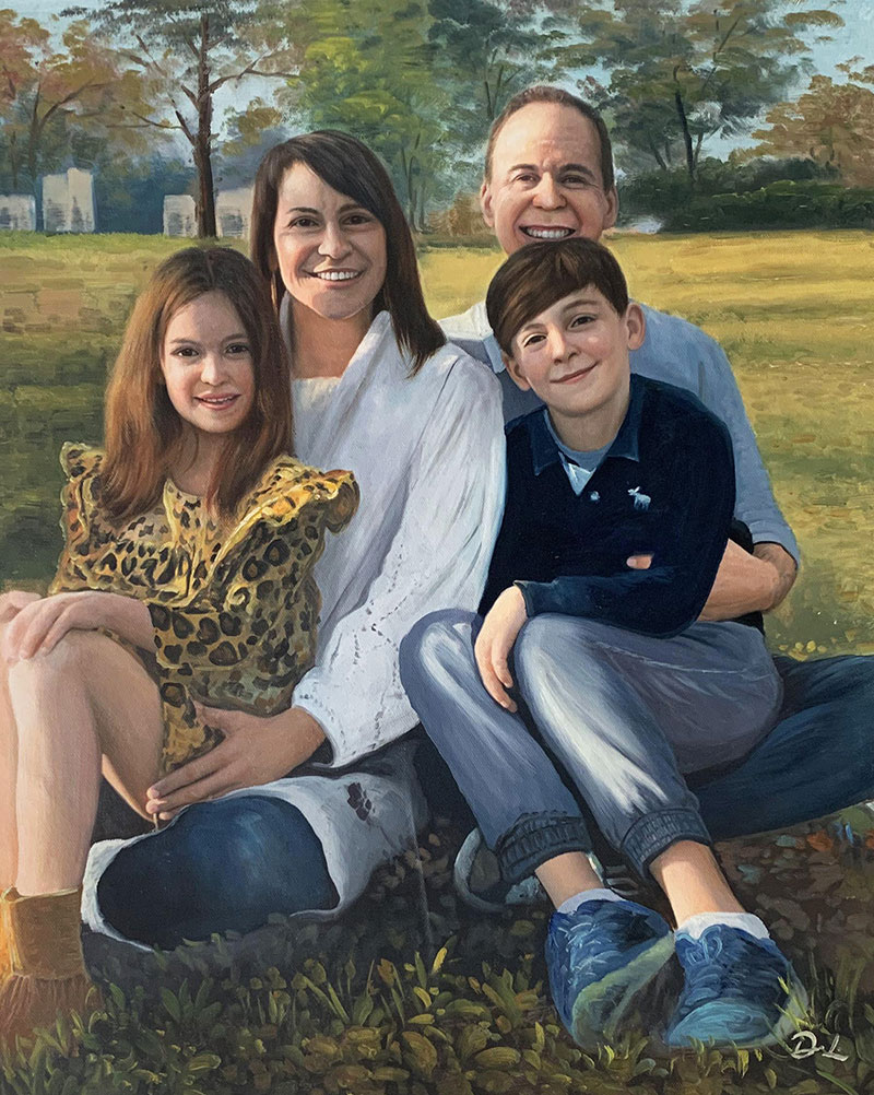 Beautiful family portrait outdoors in oil