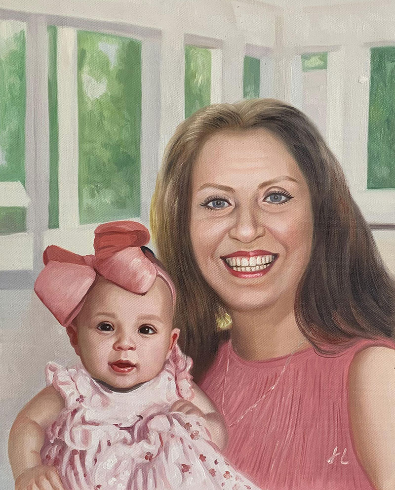 Gorgeous oil artwork of a grandmother and a granddaughter