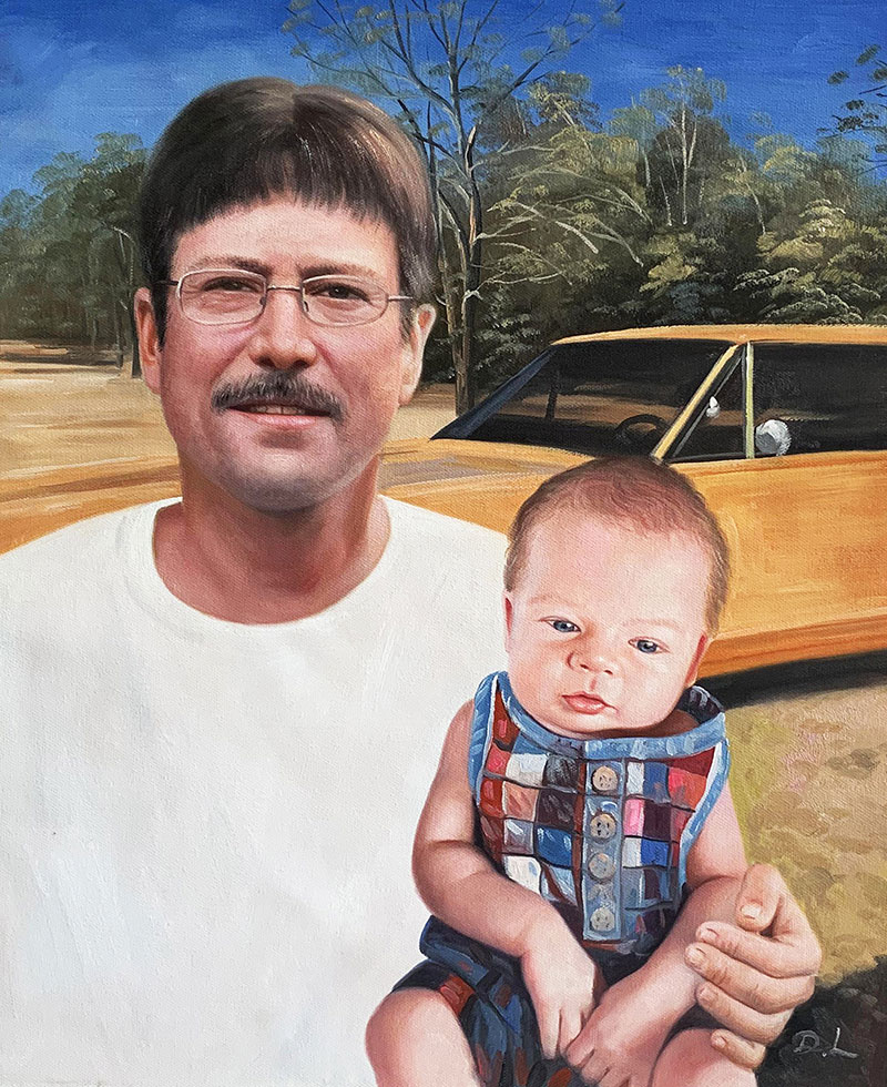 Beautiful oil artwork of a father and son