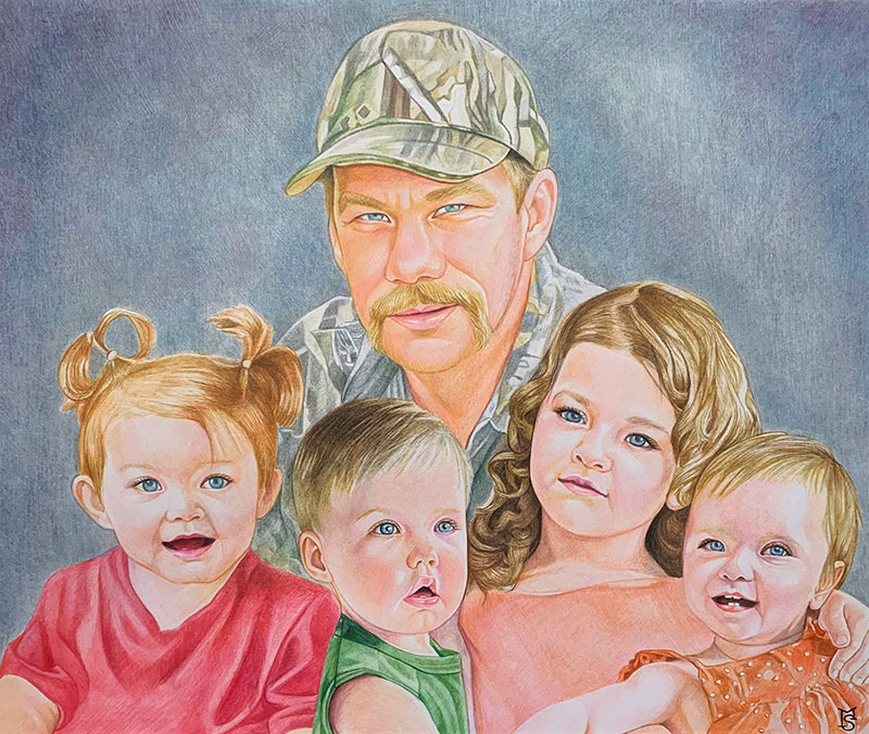 Beautiful color pencil drawing of a family