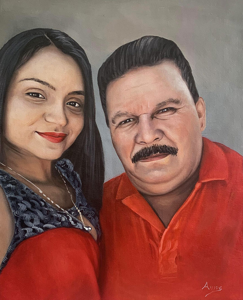 Painted portrait of a man and woman.