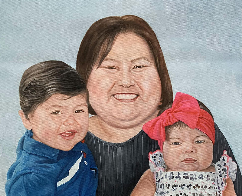 Painting of a woman with a toddler and a baby.