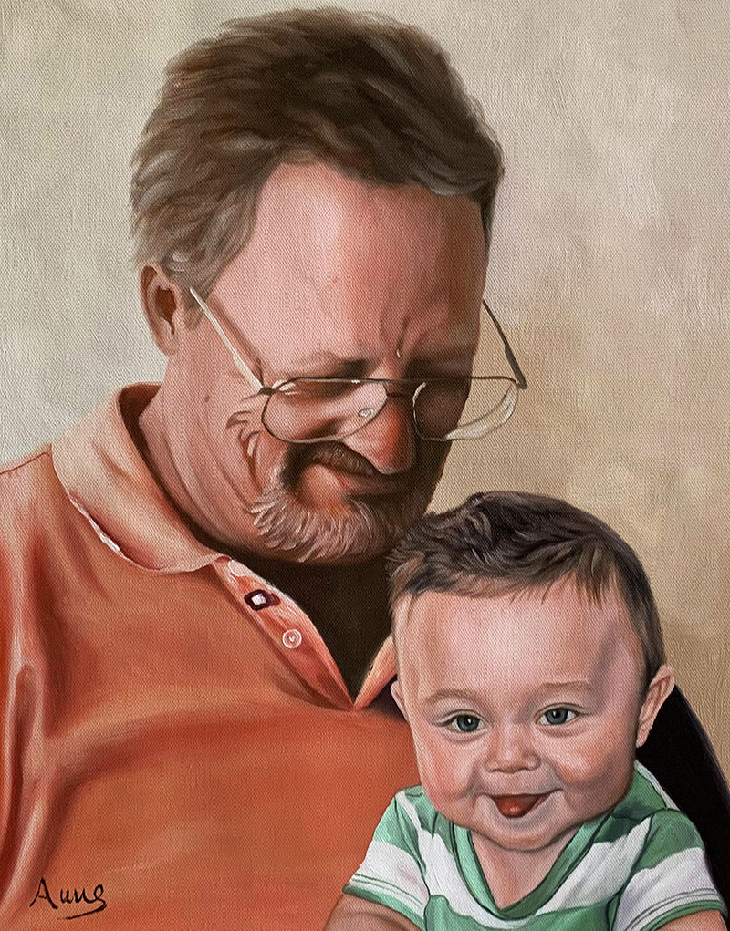 Painting of a grandfather and his grandson.