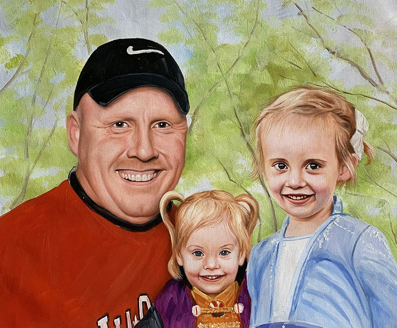 Painting of a man with two young girls.