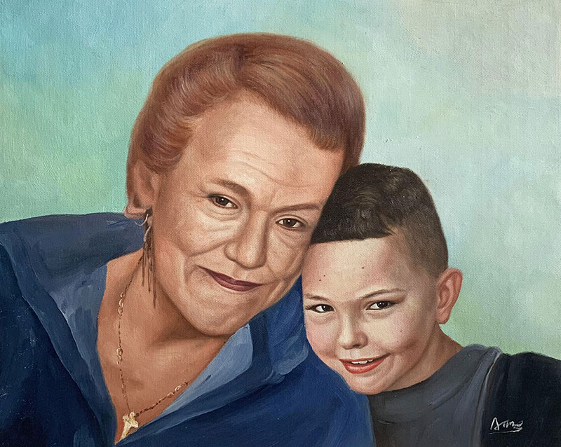 Painting of a woman and a boy.