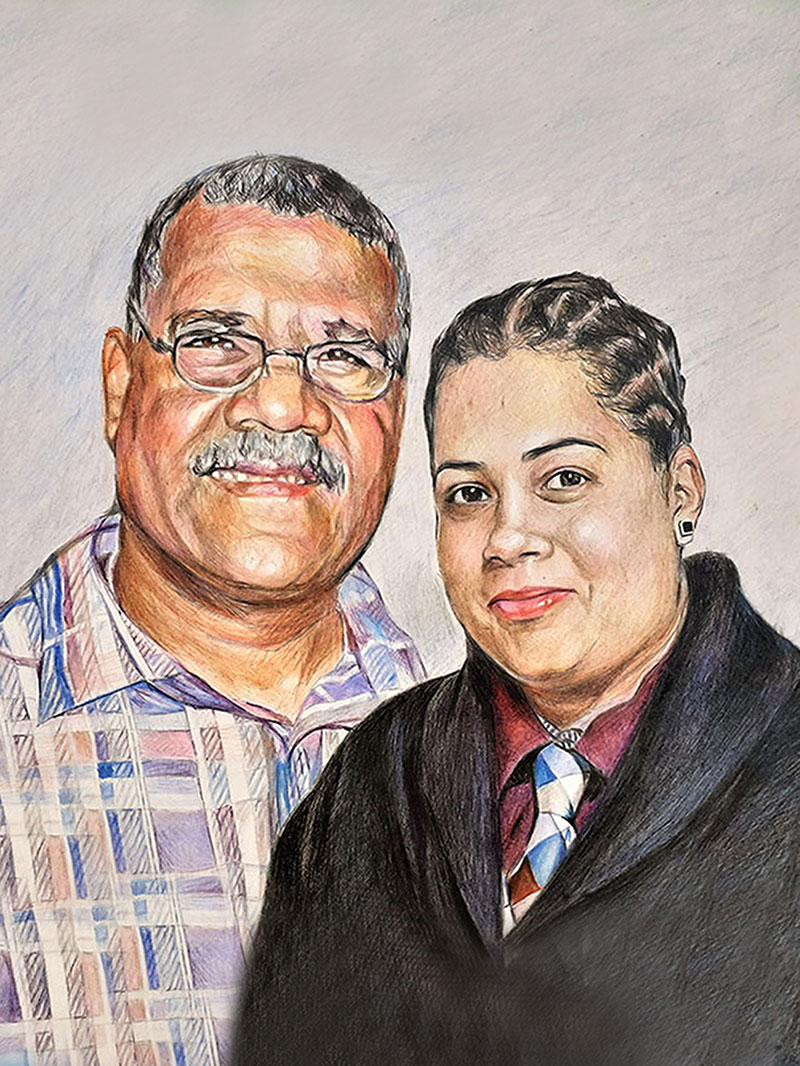 Beautiful color pencil drawing of a father and daughter