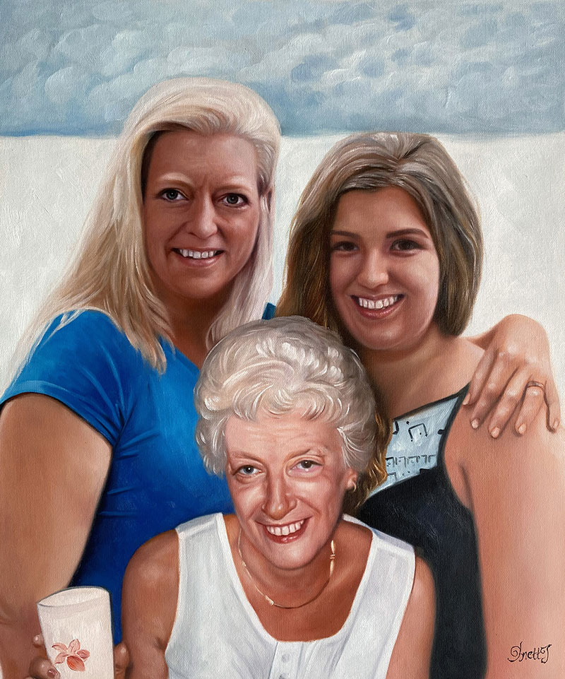 Gorgeous oil portrait of three ladies