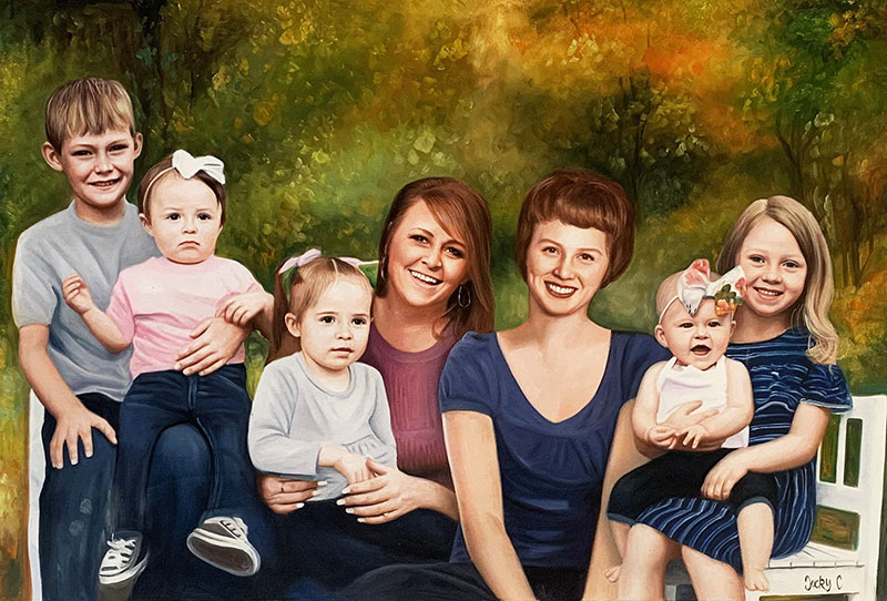 Gorgeous oil painting of a smiling family