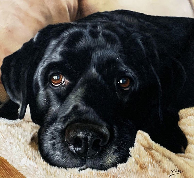 Gorgeous oil artwork of a black dog