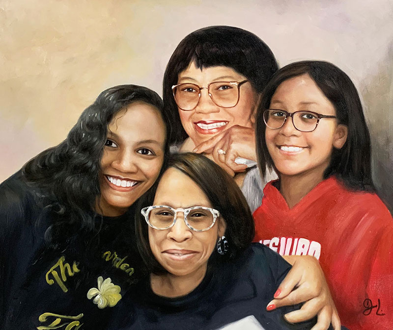 Beautiful acrylic painting of a happy family