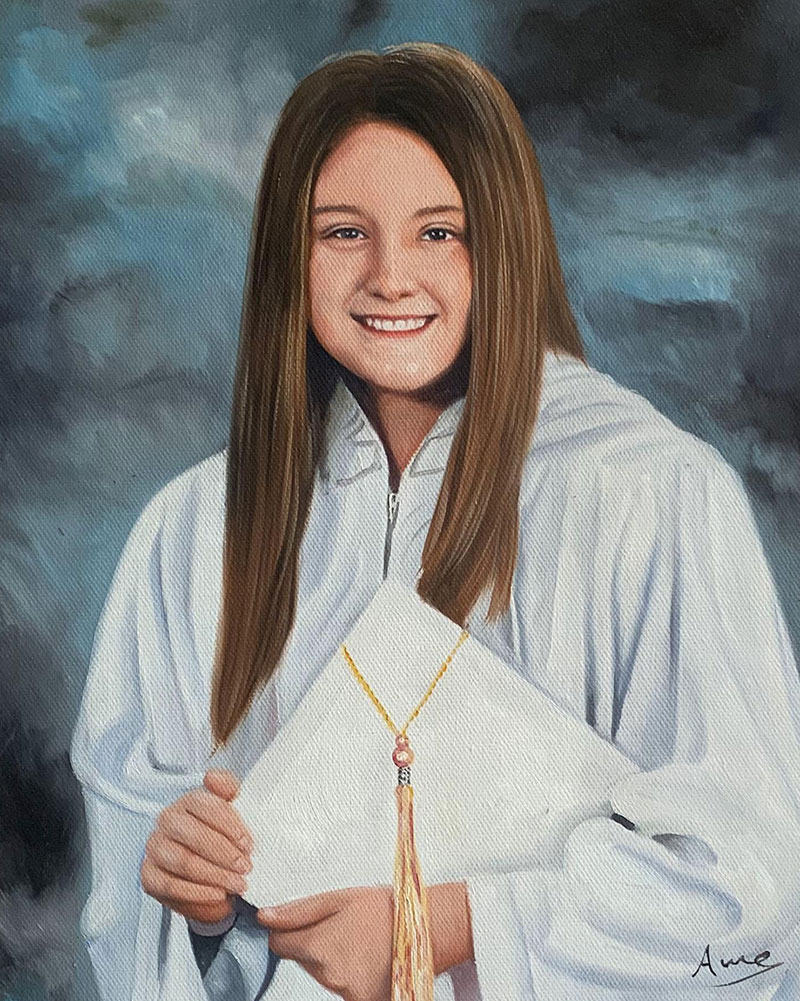 Custom handmade portrait of a graduate in oil