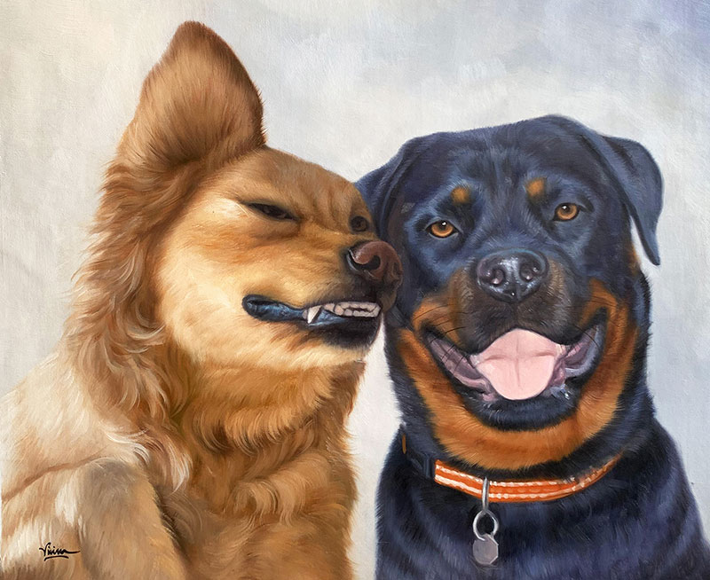 Custom oil painting of two dogs