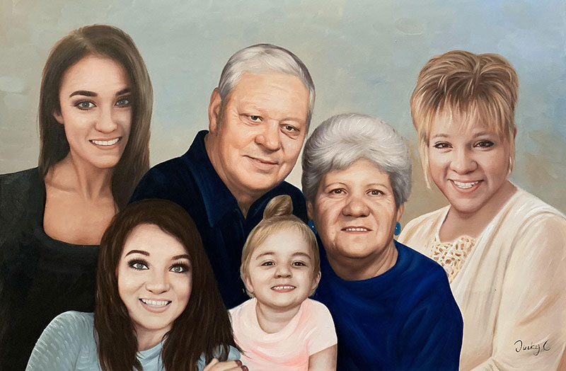 Beautiful handmade oil painting of a family
