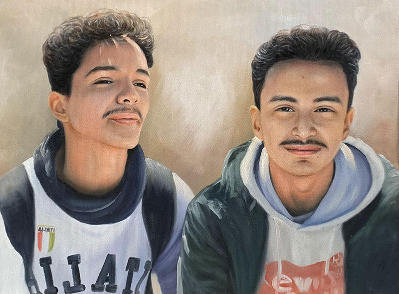 Custom handmade painting of two adults in oil