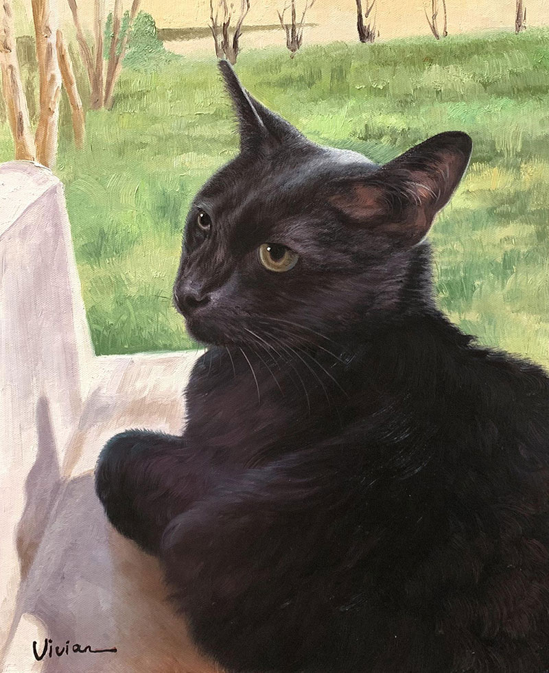 Custom oil painting of a black cat