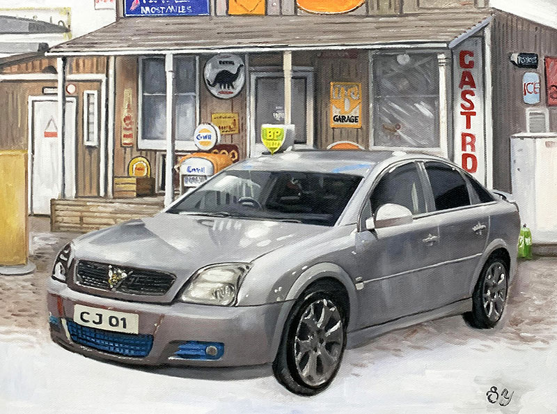 Stunning oil painting of a car