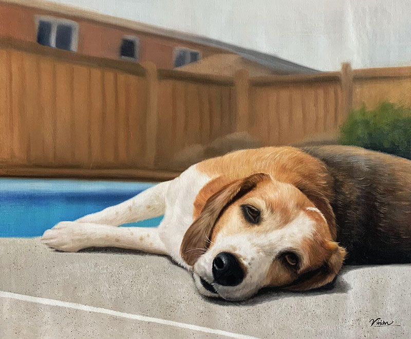 Hyper realistic handmade oil painting of a dog
