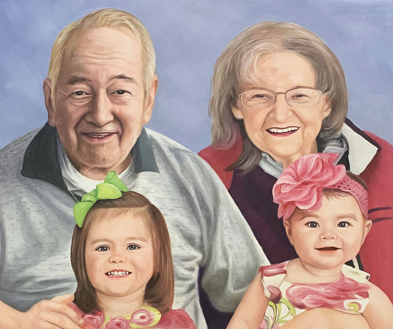 Beautiful oil artwork of the grandparents and grandchildren