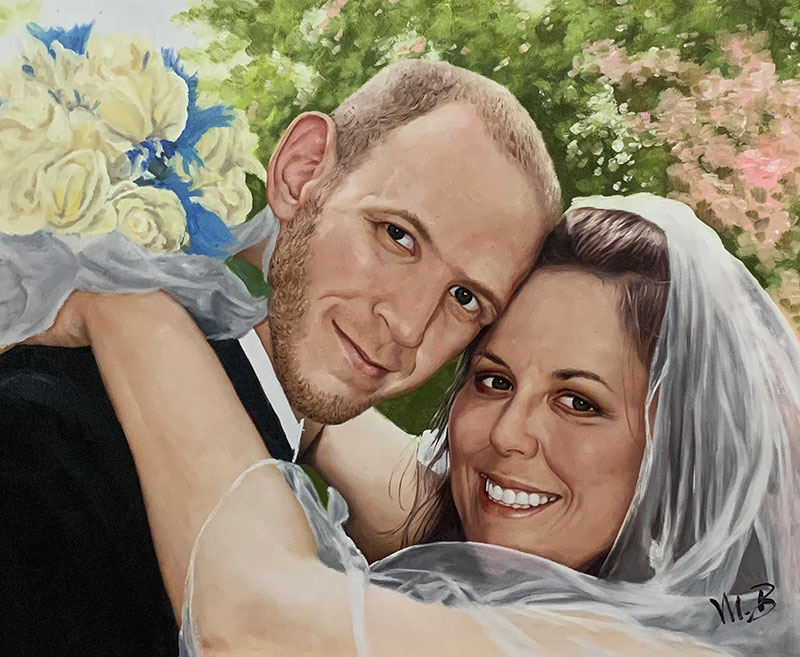 Gorgeous oil artwork of a just married couple