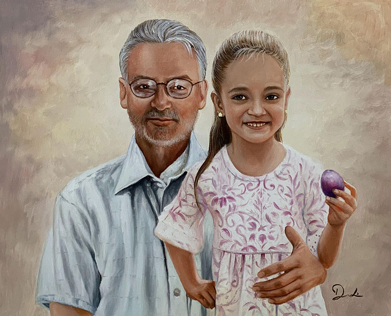 Beautiful handmade acrylic painting of a father and daughter