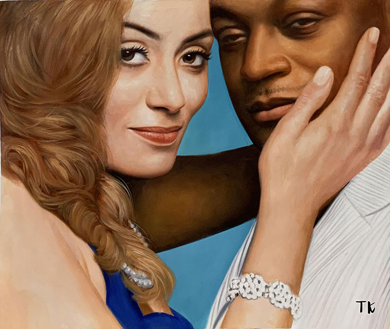 Beautiful oil painting of a loving couple