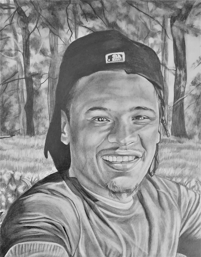Personalized black pencil painting of an adult