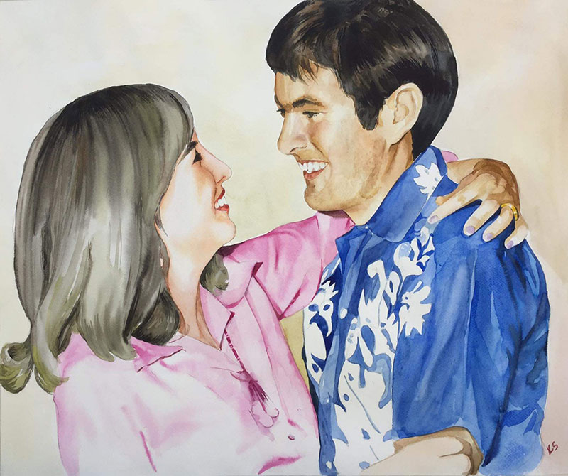 Beautiful watercolor painting of a loving couple