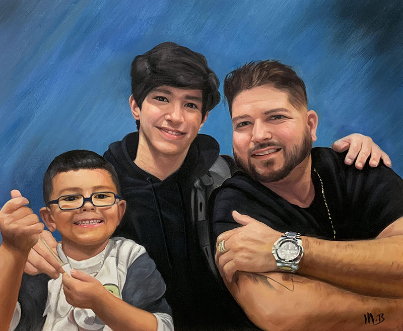 Beautiful oil painting of a father and children