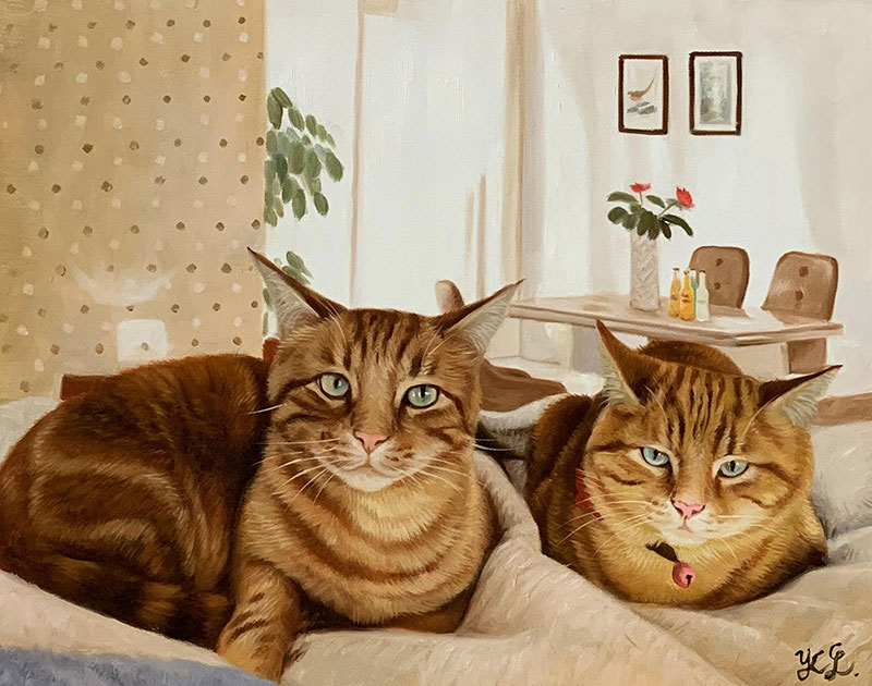 custom handmade acrylic painting of two cats