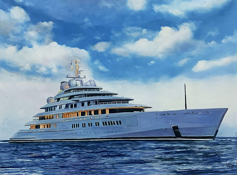 Stunning handmade oil painting of yacht