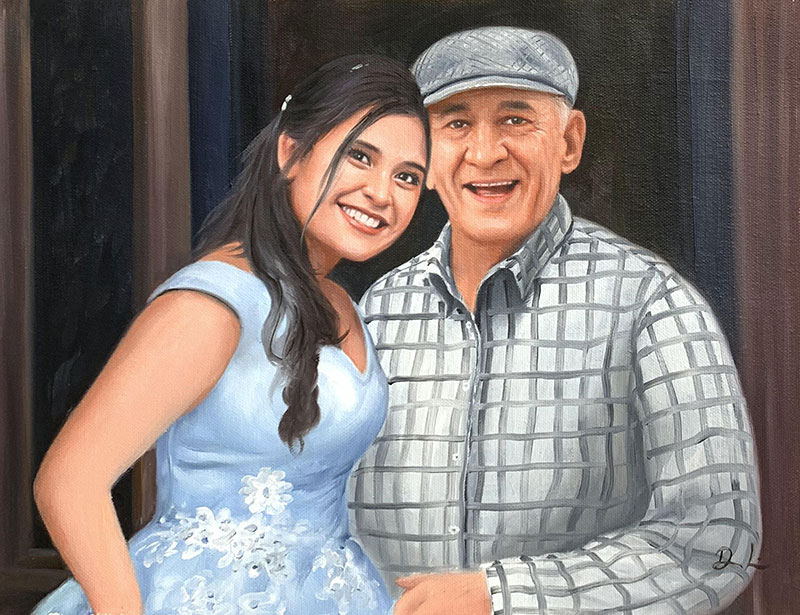 Custom handmade oil painting of a father and daughter
