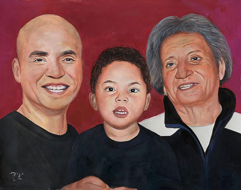 Painting of a man, child, and woman.