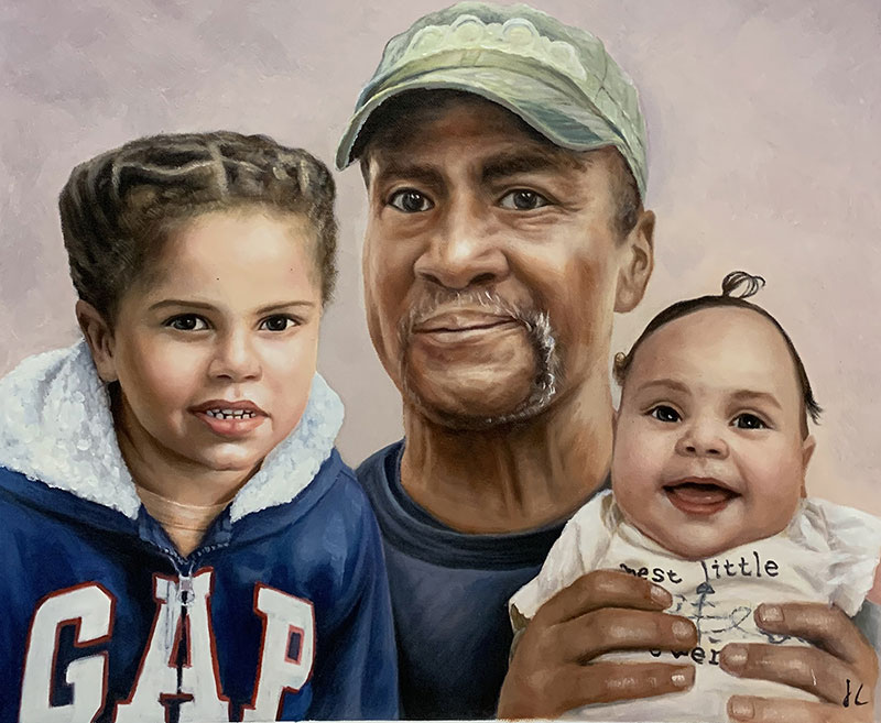 Custom oil artwork of a grandfather with grand kids