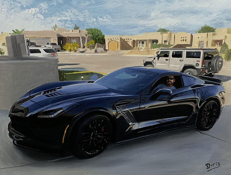 Custom handmade oil painting of a car