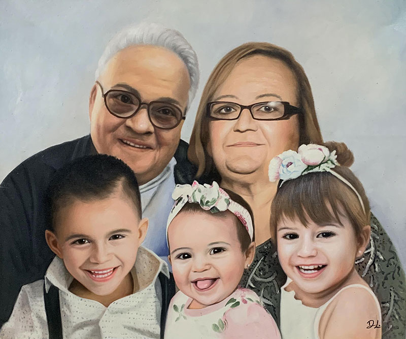 Gorgeous acrylic painting of a happy family