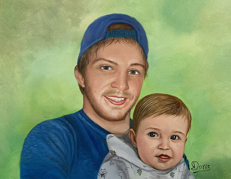 Custom oil painting of a father and a child 