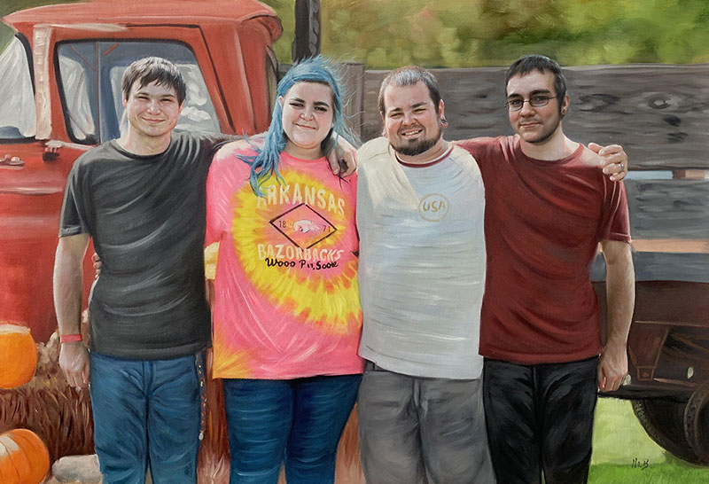 Custom oil painting of the four friends