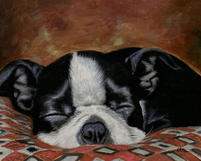 Beautiful handmade oil artwork of a dog