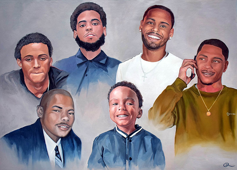Custom oil family portrait of six people