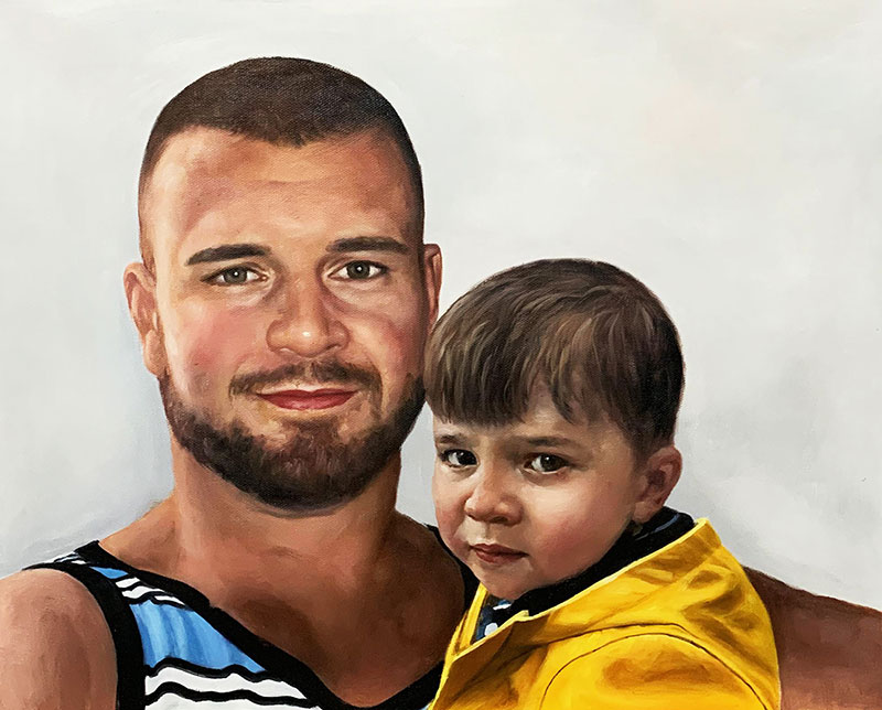 Painting of a man and young boy.