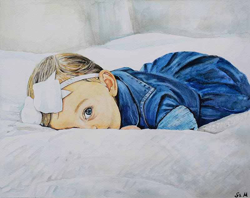 Beautiful watercolor painting of a baby girl
