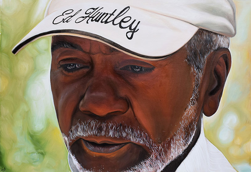 a custom oil painting of a black man wearing a hat