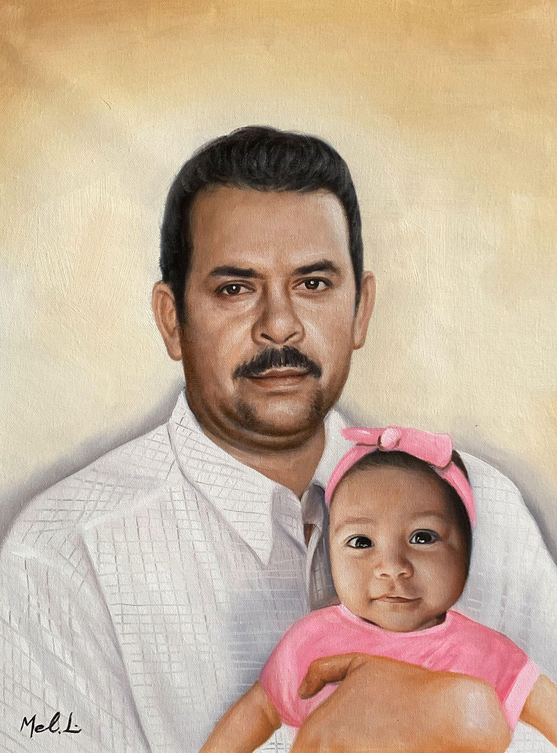 Painting of a man holding a baby girl.