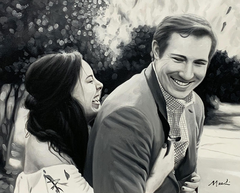 Custom handmade oil portrait of a just married couple