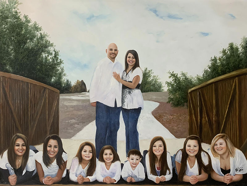 Gorgeous handmade oil artwork of a happy family
